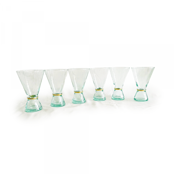 Beldi 6er-Set – Mundgeblasene Weingläser, Sektgläser & Champagnergläser aus Recyclingglas Messingring aus recyceltem Glas - Image 3